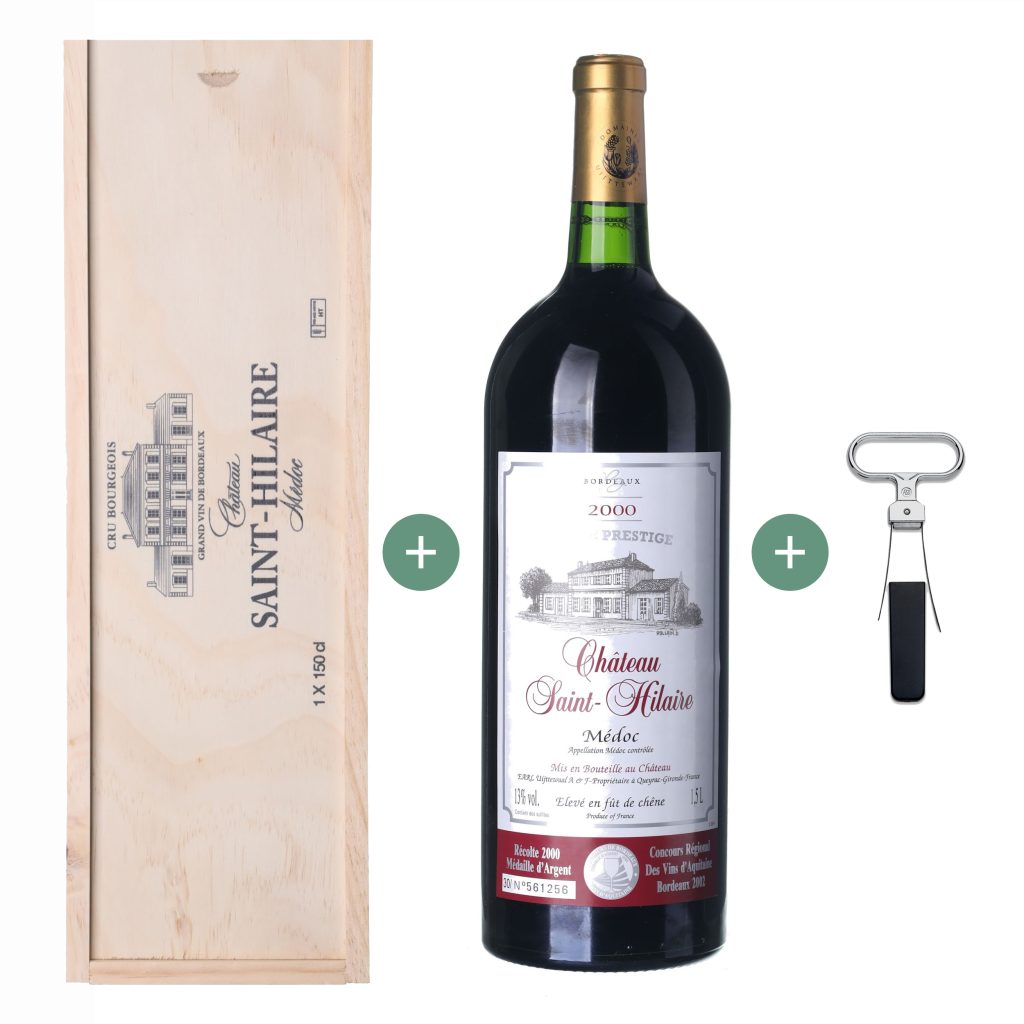 2000 Médoc Château Saint-Hilaire Magnum objem 1,5 lt - dárkový set (+ krabice a otvírák)