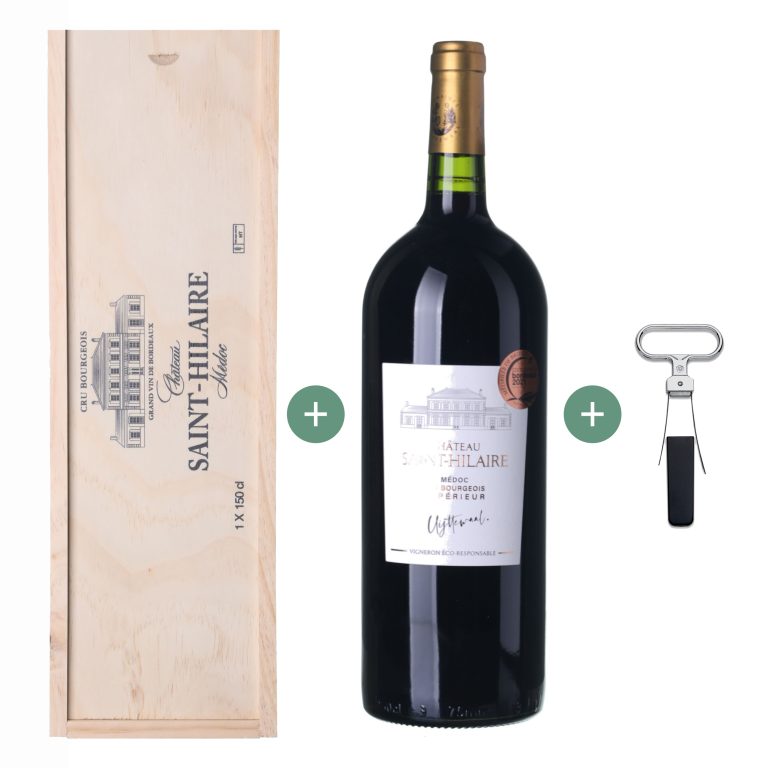 2018 Médoc Château Saint-Hilaire Magnum objem 1,5 lt - dárkový set (+ krabice a otvírák)
